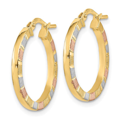 14K Gelb & Rhodium mit Weiß Rose Poliert Satiniert Creolen