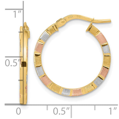 14K Gelb & Rhodium mit Weiß Rose Poliert Satiniert Creolen