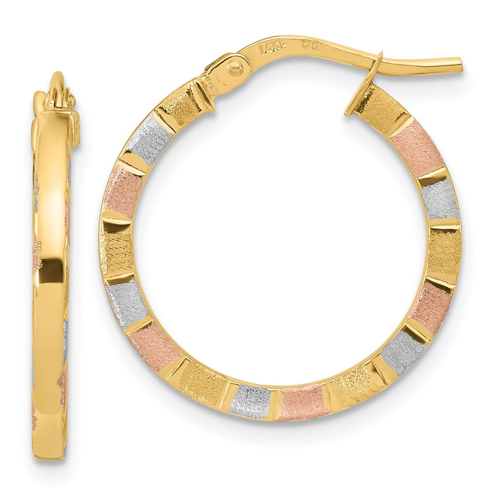 14K Gelb & Rhodium mit Weiß Rose Poliert Satiniert Creolen