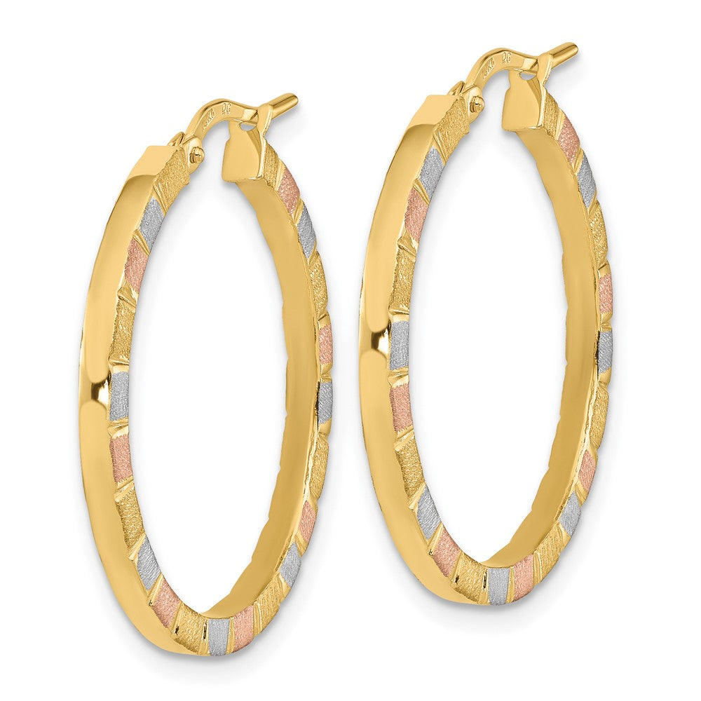 14K Gelb & Rhodium mit Weiß Rose Poliert Satiniert Creolen