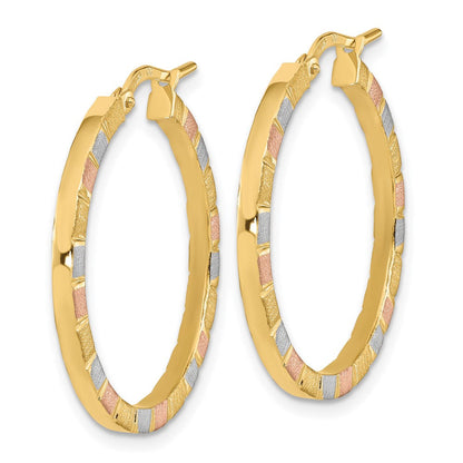 14K Gelb & Rhodium mit Weiß Rose Poliert Satiniert Creolen