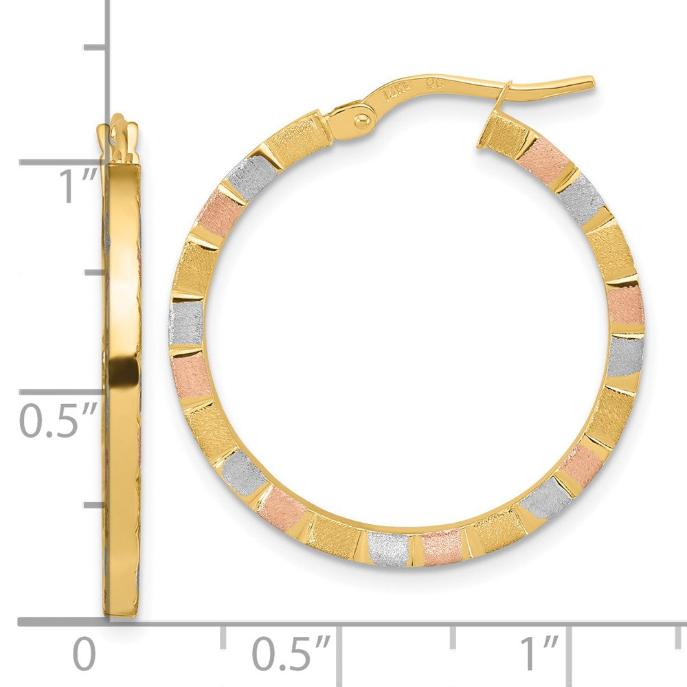 14K Gelb & Rhodium mit Weiß Rose Poliert Satiniert Creolen