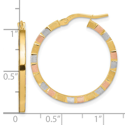 14K Gelb & Rhodium mit Weiß Rose Poliert Satiniert Creolen