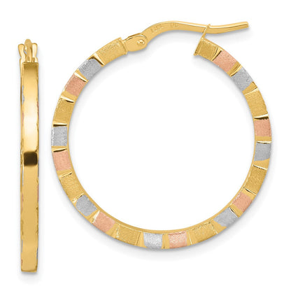 14K Gelb & Rhodium mit Weiß Rose Poliert Satiniert Creolen