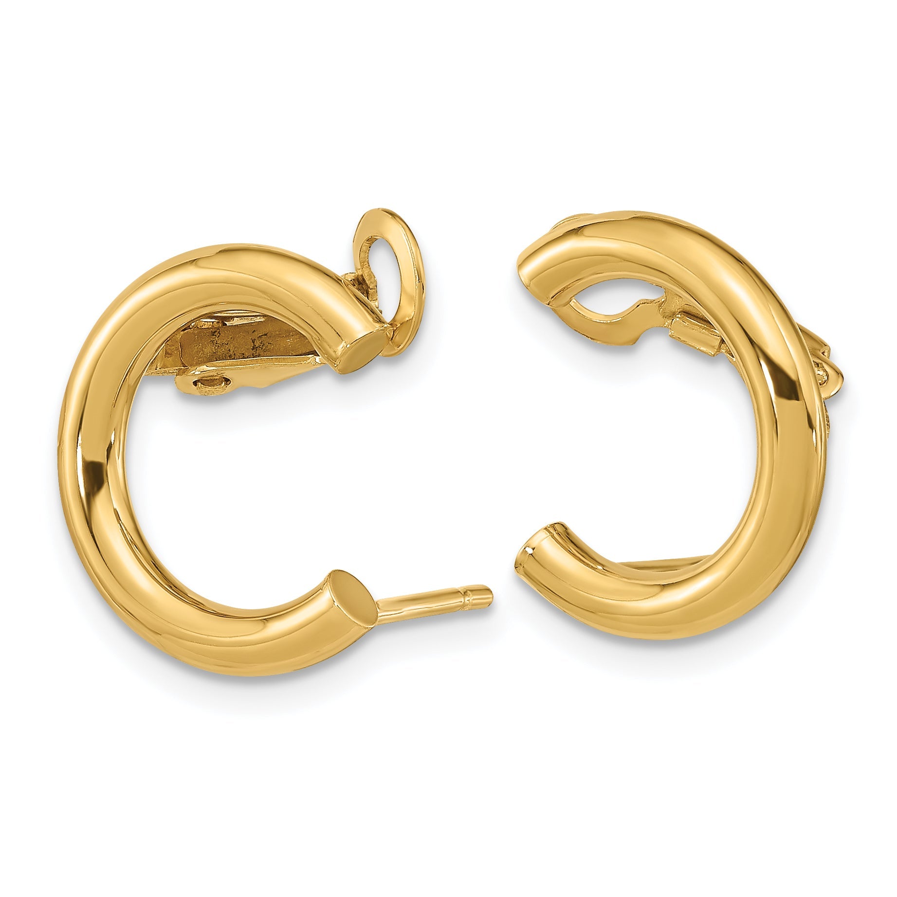 14K Gelbgold Poliert U Form Klammer auf & Ohrstecker
