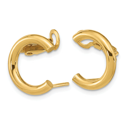 14K Gelbgold Poliert U Form Klammer auf & Ohrstecker