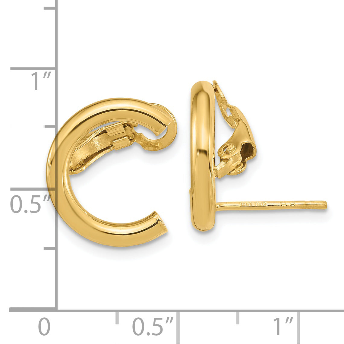 14K Gelbgold Poliert U Form Klammer auf & Ohrstecker
