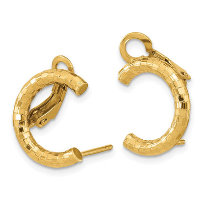14K Gelbgold Poliert & Strukturiert U Form Klammer auf Ohrstecker