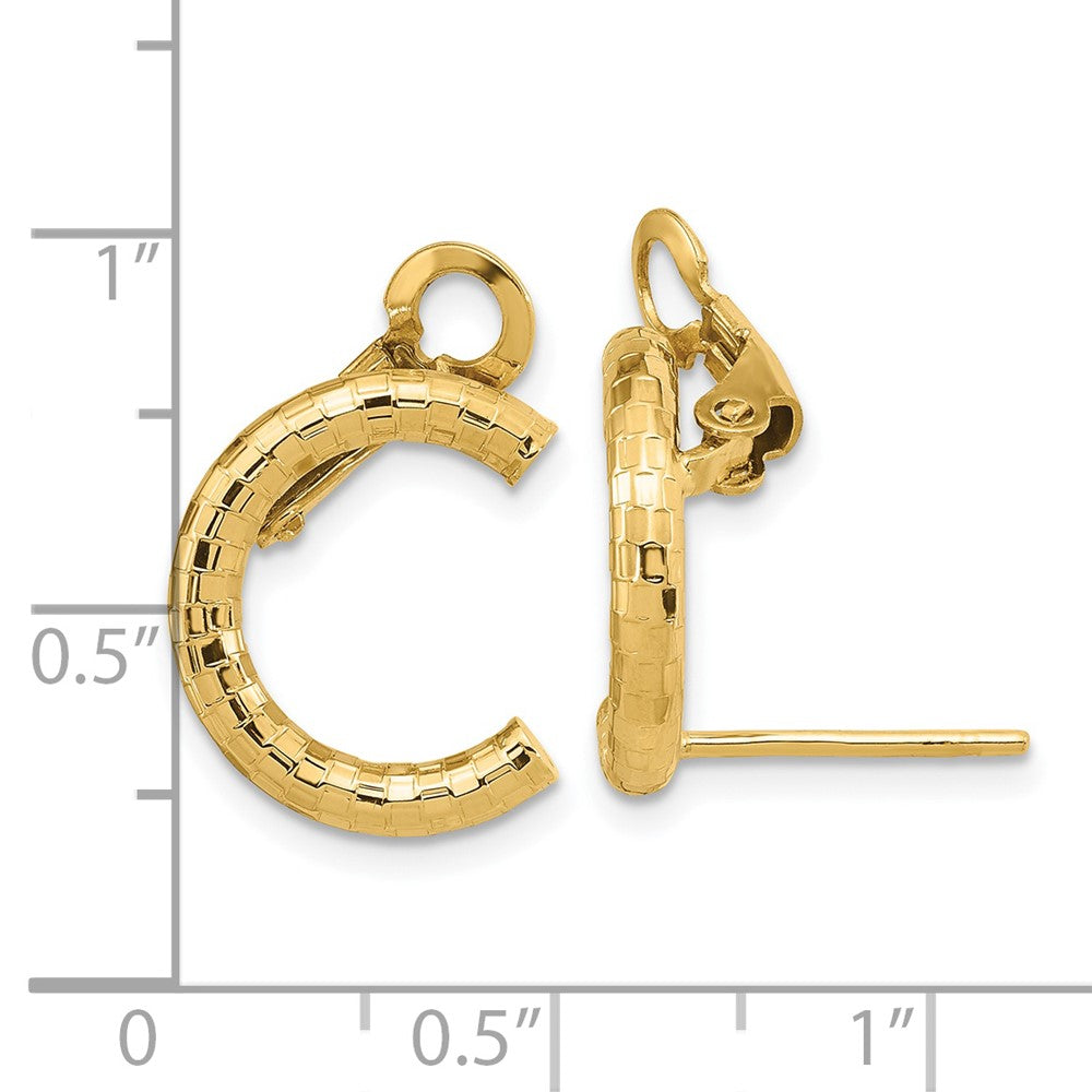 14K Gelbgold Poliert & Strukturiert U Form Klammer auf Ohrstecker