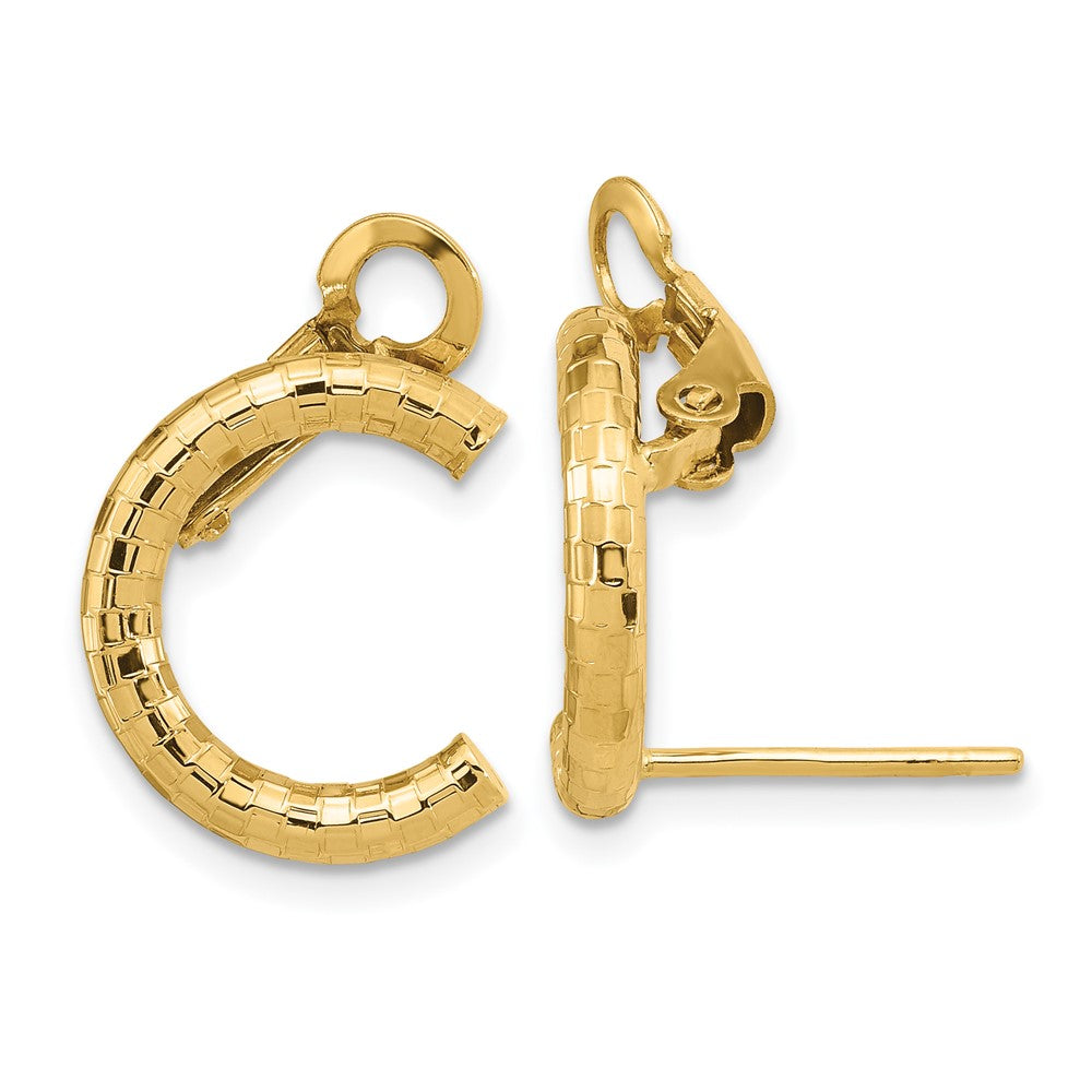 14K Gelbgold Poliert & Strukturiert U Form Klammer auf Ohrstecker