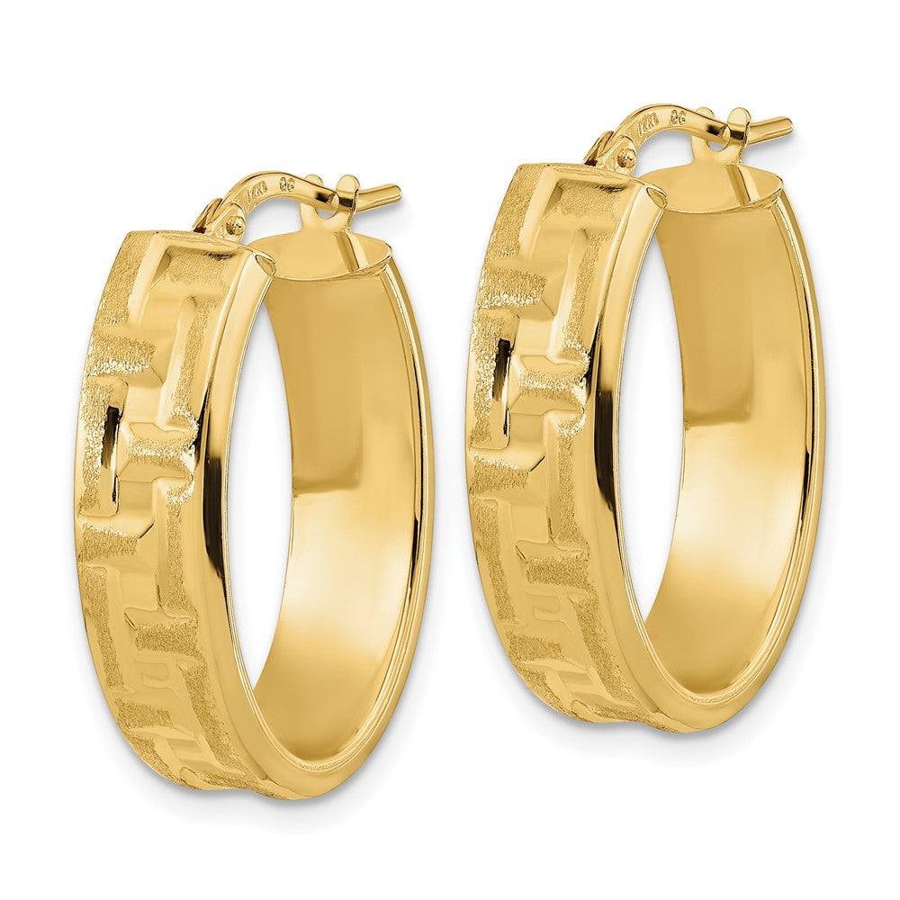 14K Gelbgold Poliert Strukturiert Oval Creolen