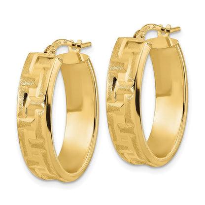 14K Gelbgold Poliert Strukturiert Oval Creolen