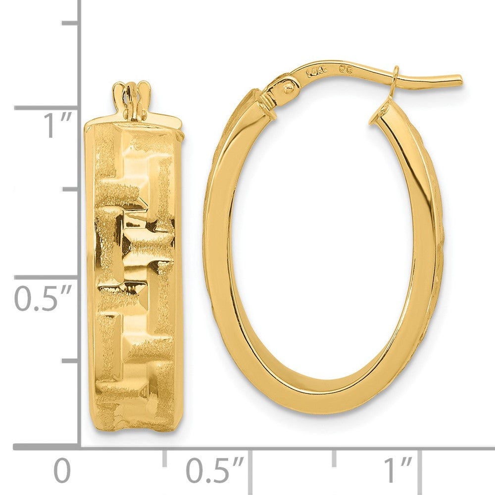 14K Gelbgold Poliert Strukturiert Oval Creolen