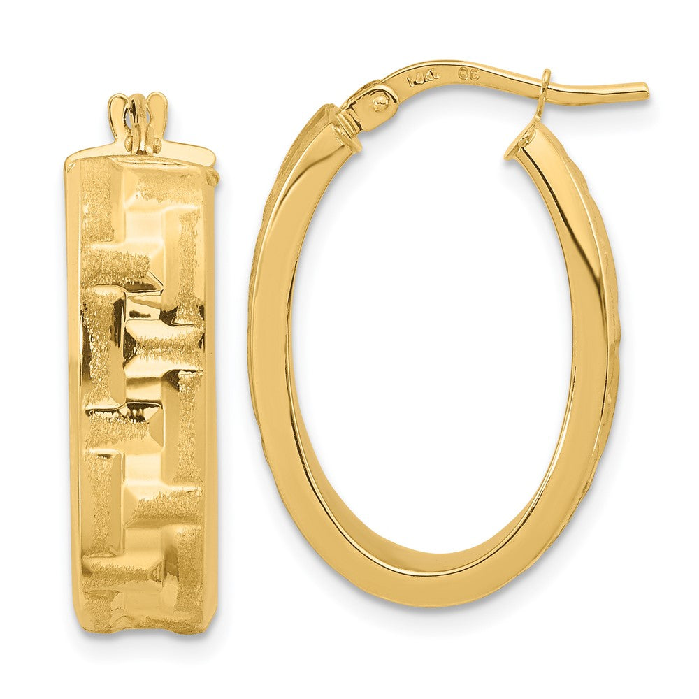 14K Gelbgold Poliert Strukturiert Oval Creolen