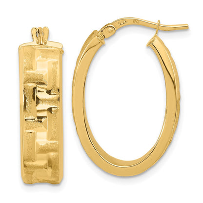 14K Gelbgold Poliert Strukturiert Oval Creolen