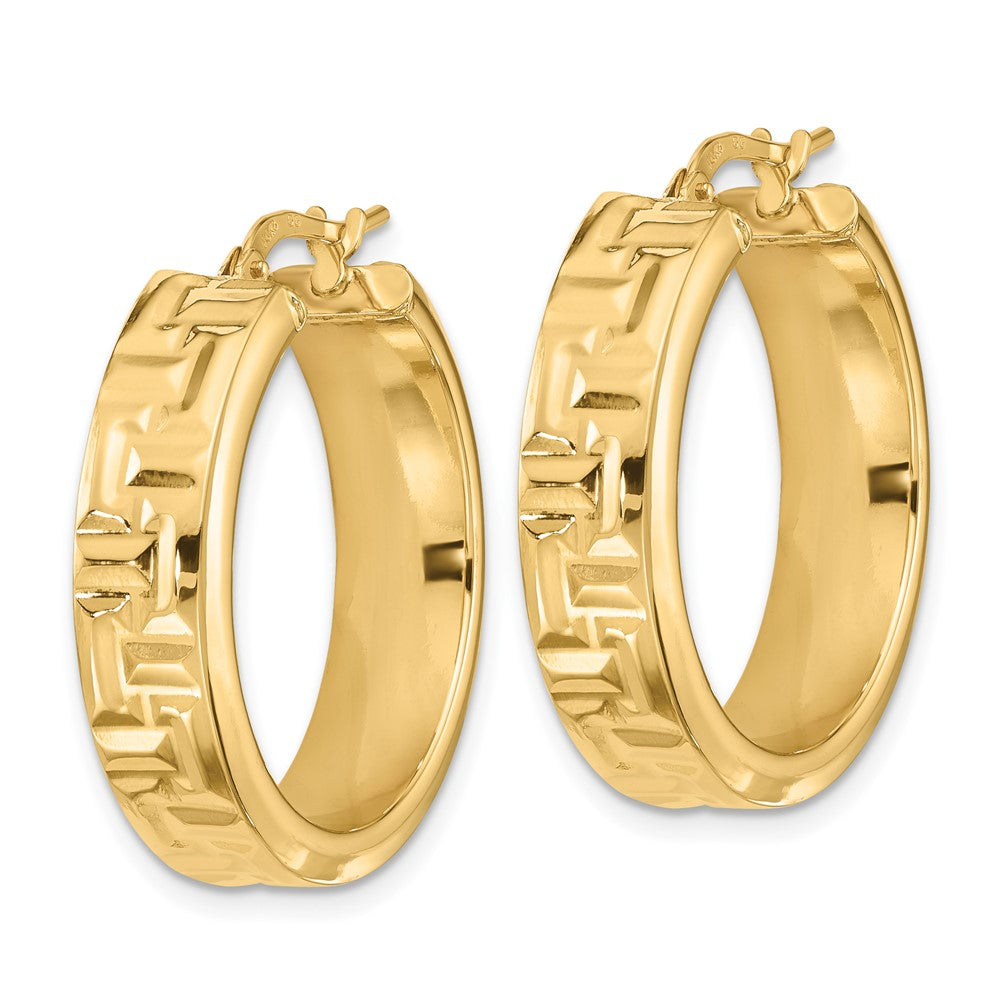 14K Gelbgold Poliert Strukturiert Aztec Muster Creolen