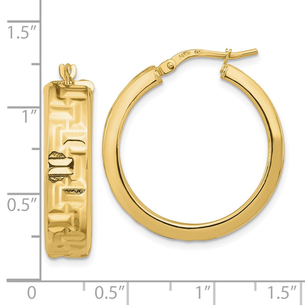 14K Gelbgold Poliert Strukturiert Aztec Muster Creolen