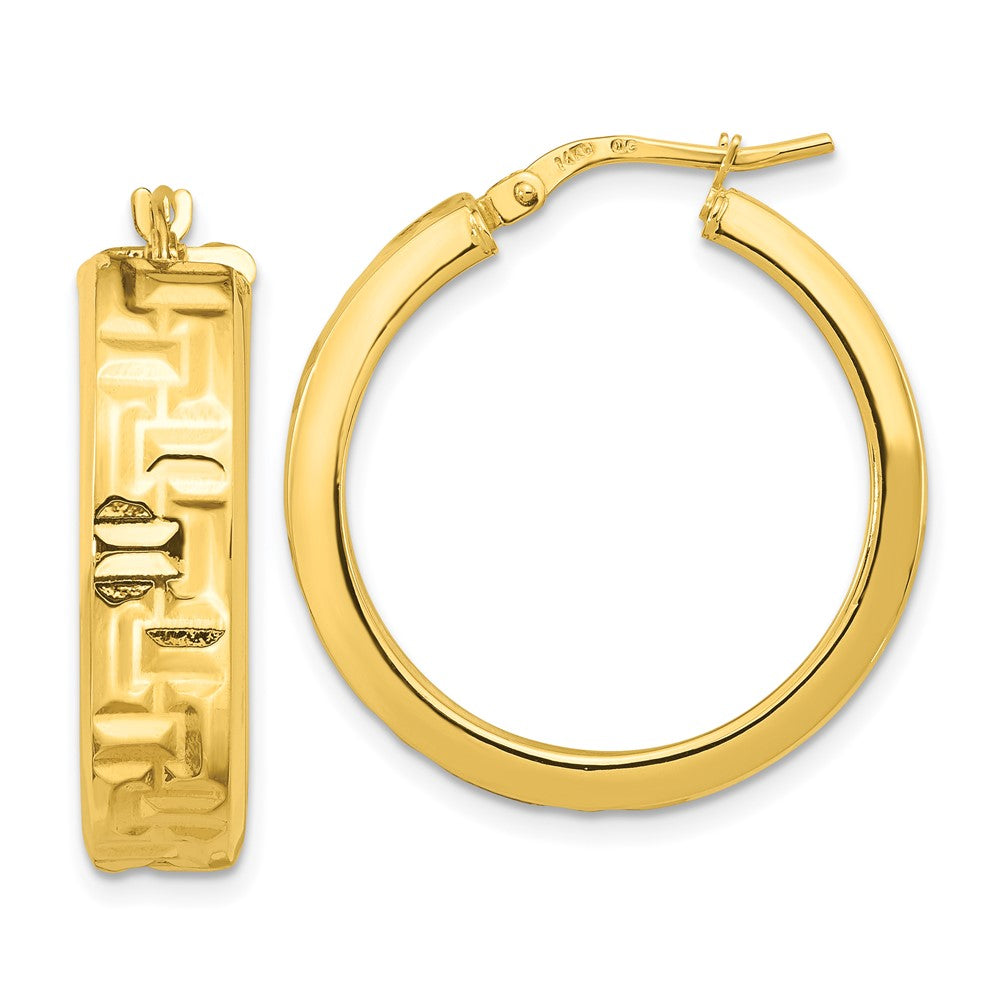 14K Gelbgold Poliert Strukturiert Aztec Muster Creolen