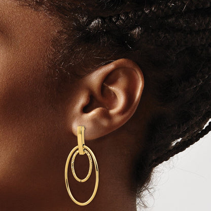 14K Gelbgold Poliert Diamantiert Stecker Ohrhänger
