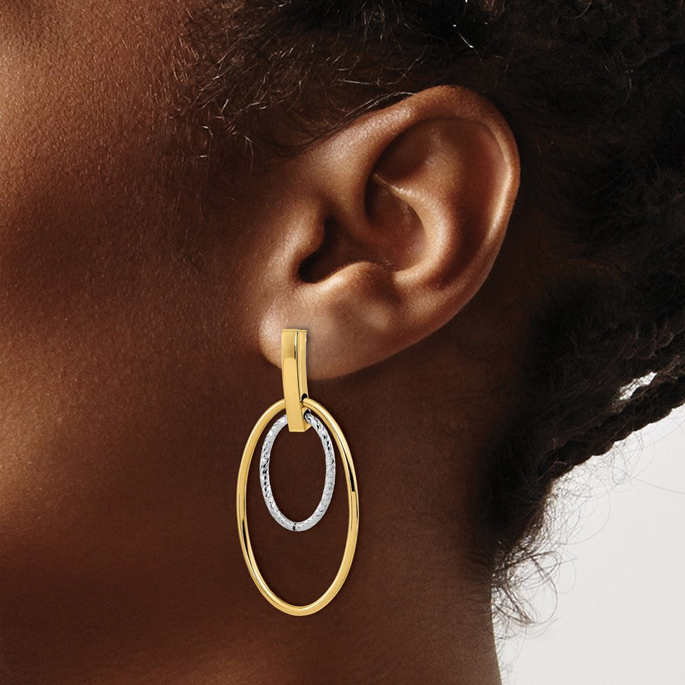 14K Bicolor Poliert Diamantiert Stecker Ohrhänger