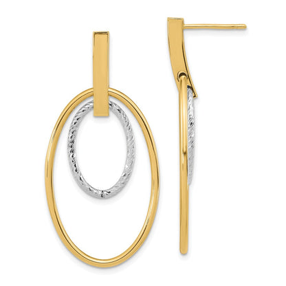 14K Bicolor Poliert Diamantiert Stecker Ohrhänger