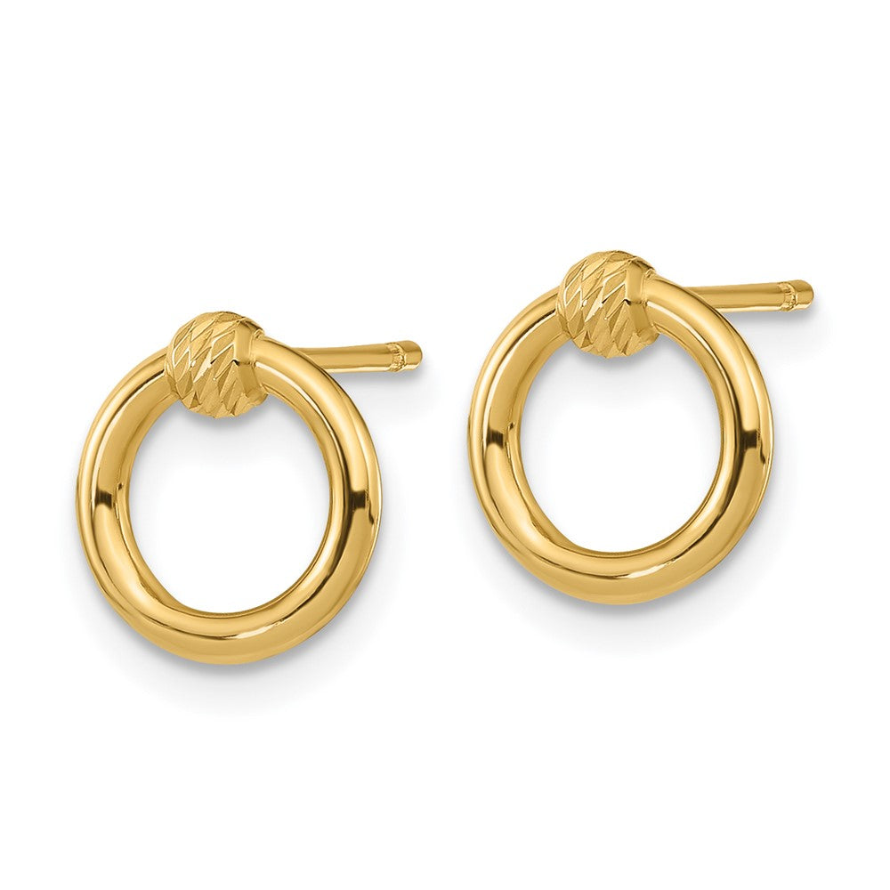 14K Gelbgold Poliert Diamantiert Kreis Ohrstecker