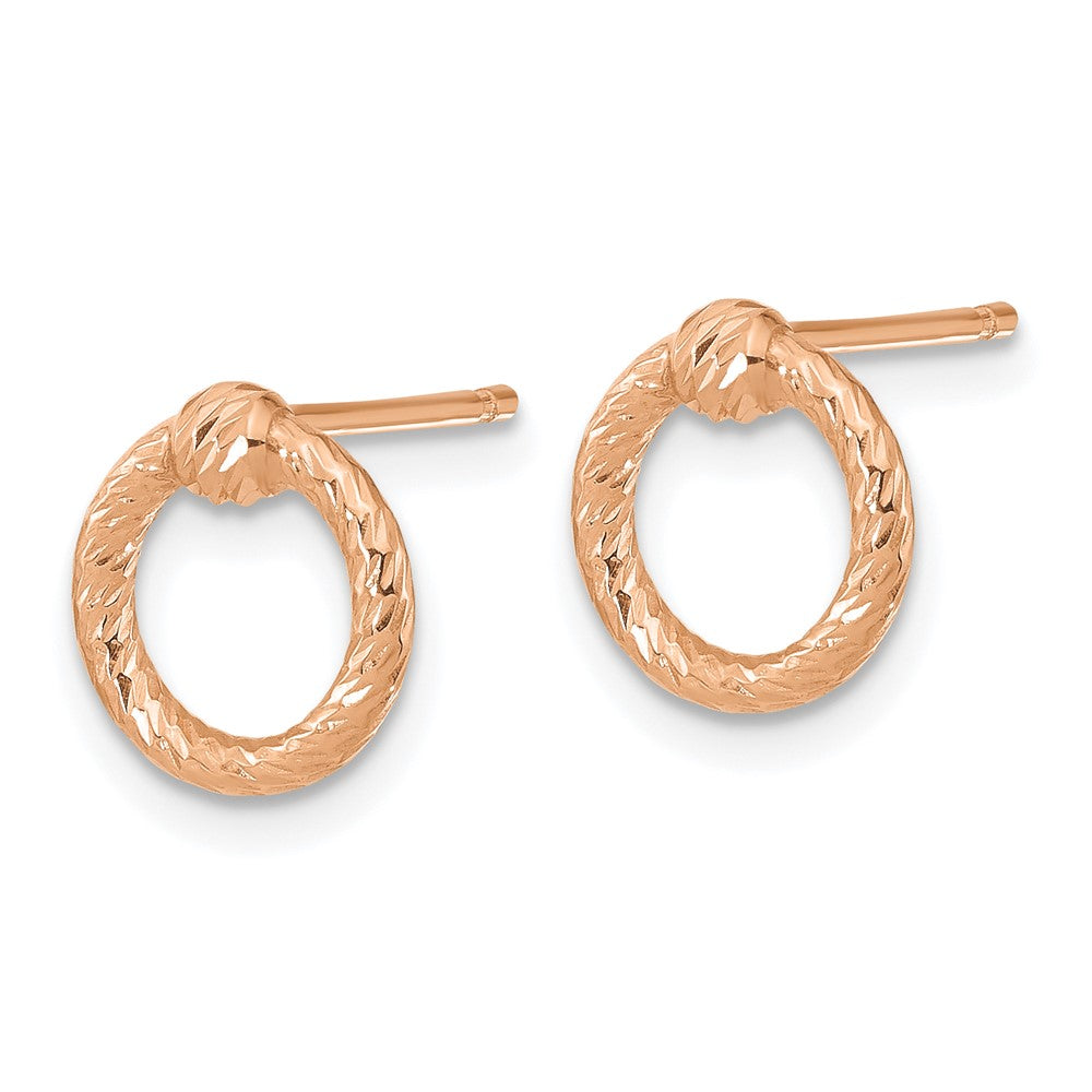 14K Roségold Poliert Diamantiert Gedreht Kreis Ohrstecker
