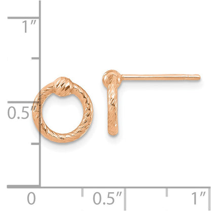 14K Roségold Poliert Diamantiert Gedreht Kreis Ohrstecker