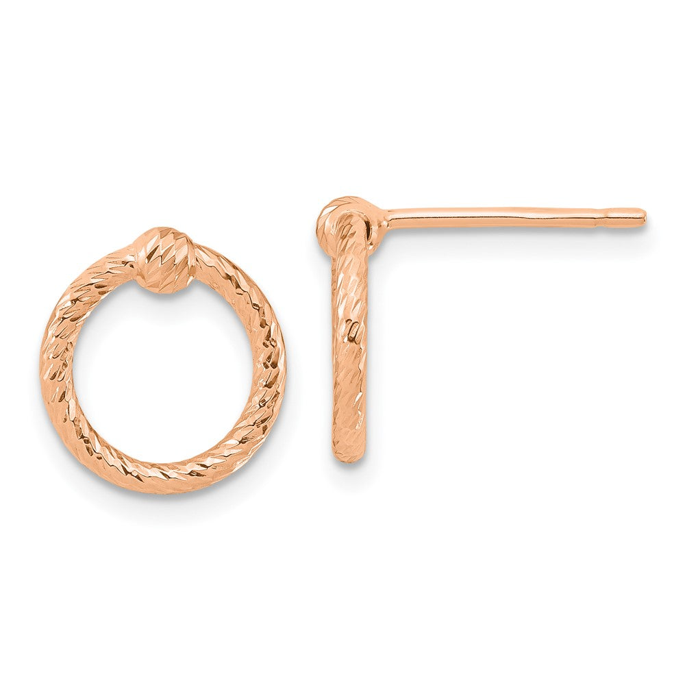 14K Roségold Poliert & Diamantiert Gedreht Kreis Ohrstecker