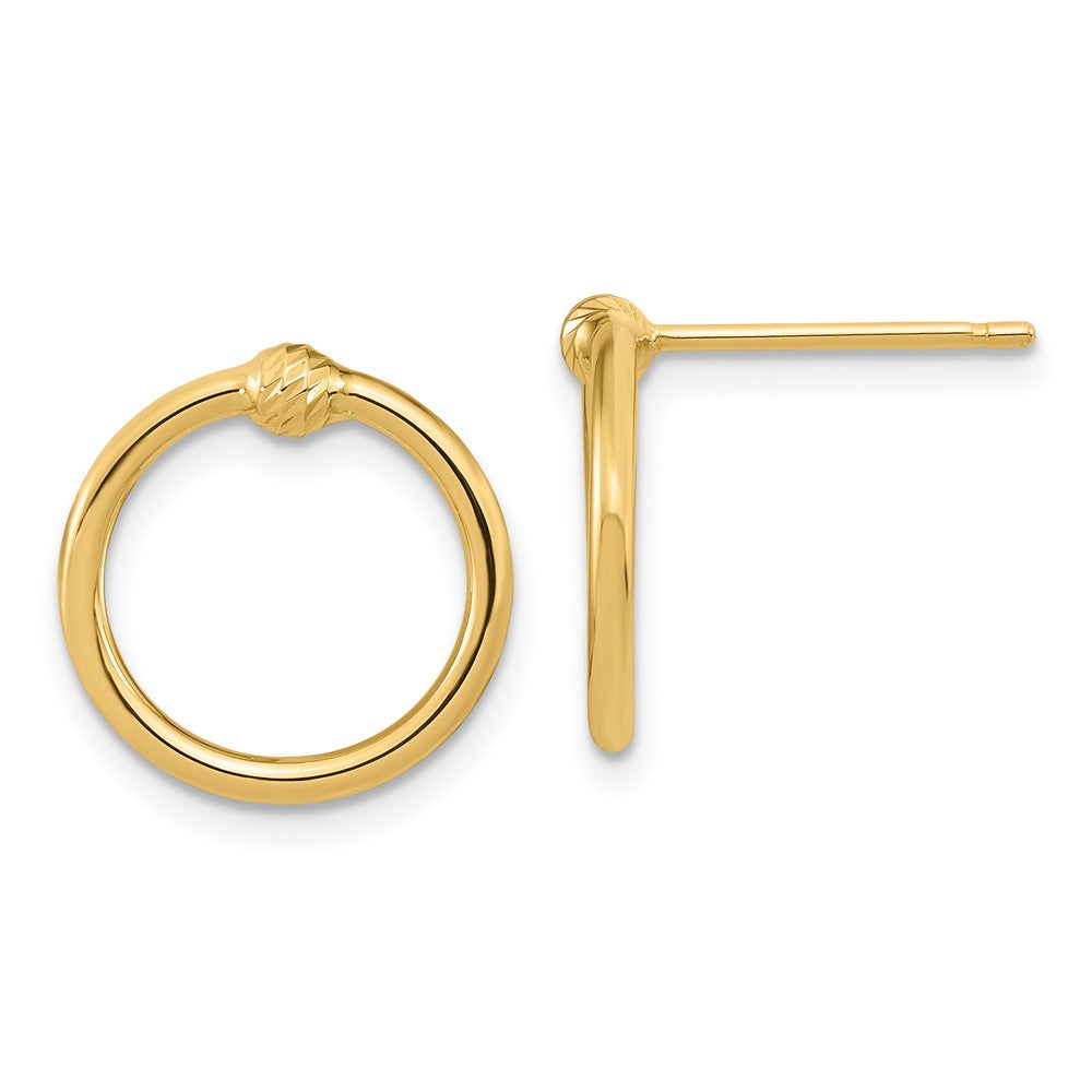 14K Gelbgold Poliert & Diamantiert Kreis Ohrstecker