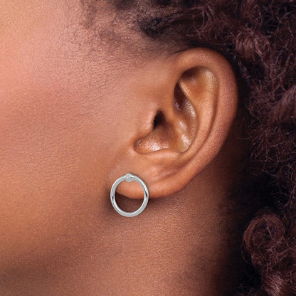 14K Weißgold Poliert & Diamantiert Kreis Ohrstecker