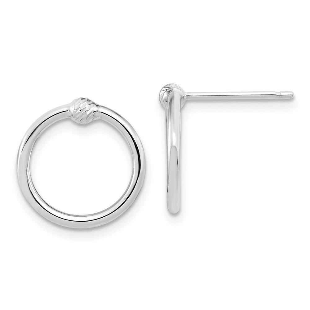 14K Weißgold Poliert & Diamantiert Kreis Ohrstecker