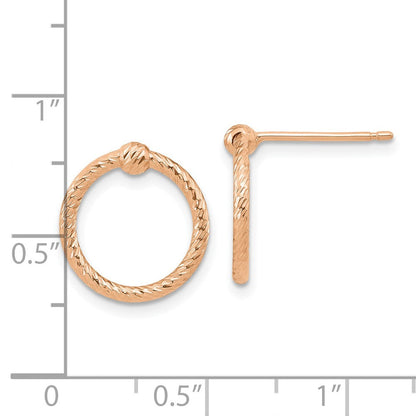 14K Roségold Poliert & Diamantiert Gedreht Kreis Ohrstecker