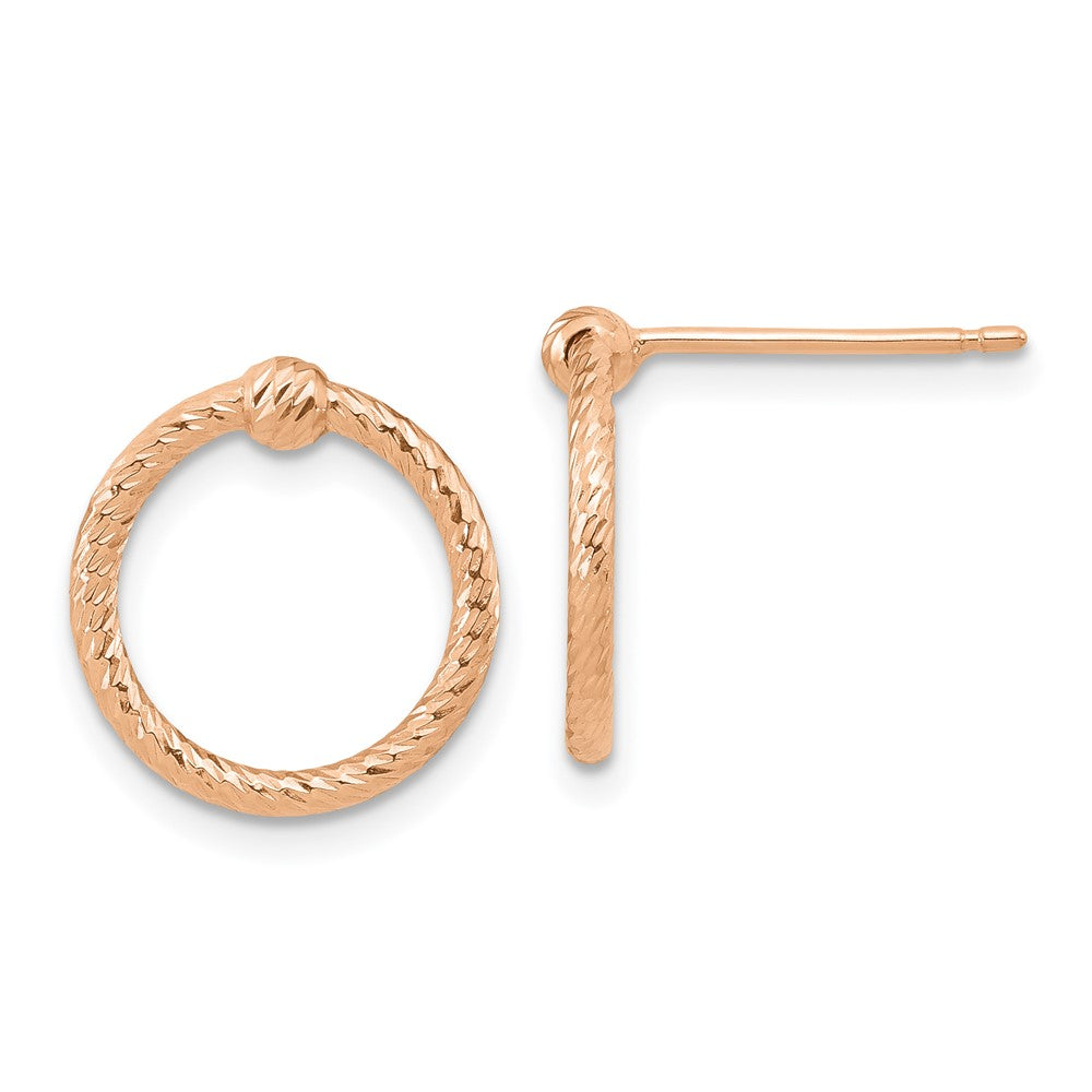 14K Roségold Poliert & Diamantiert Gedreht Kreis Ohrstecker