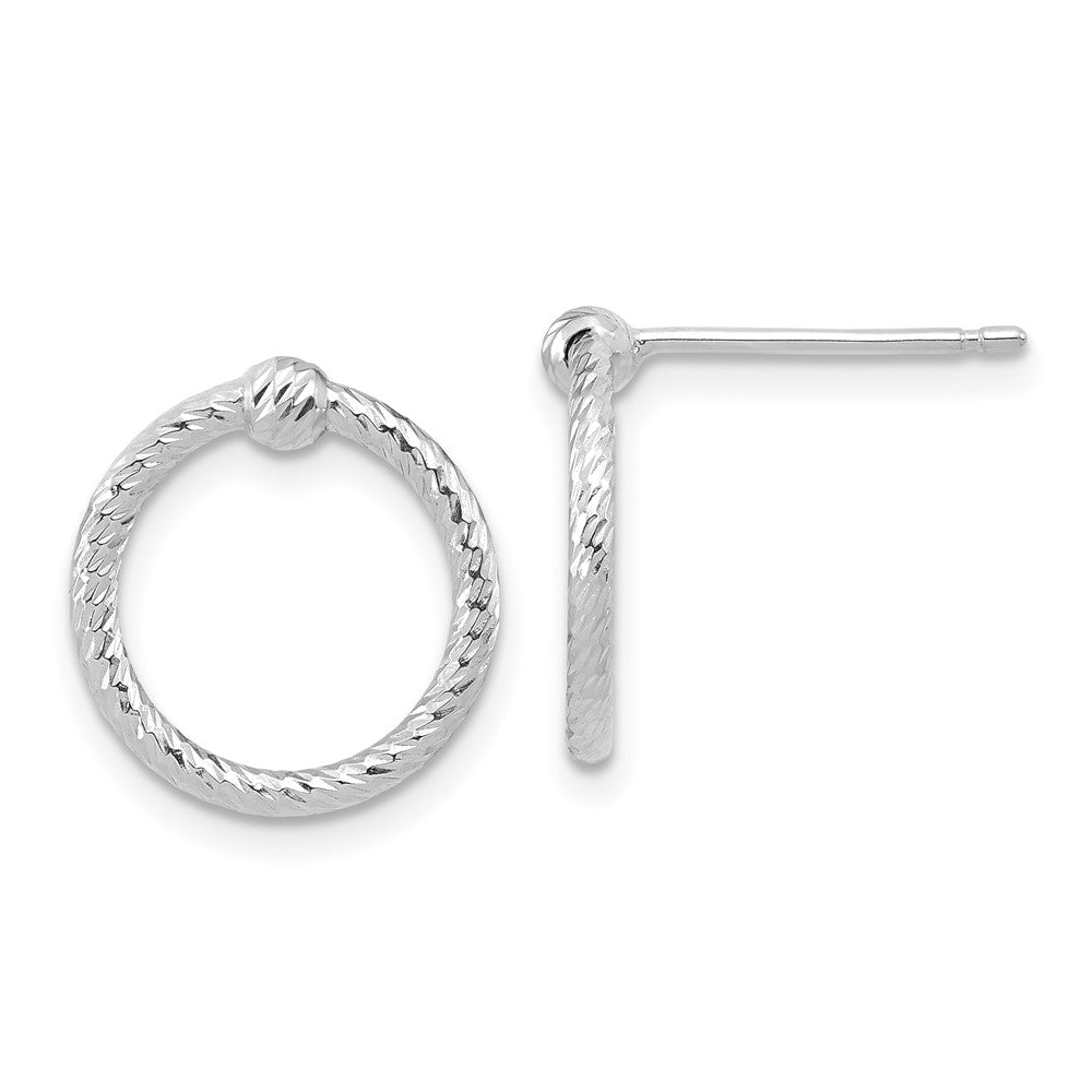 14K Weißgold Poliert & Diamantiert Gedreht Kreis Ohrstecker