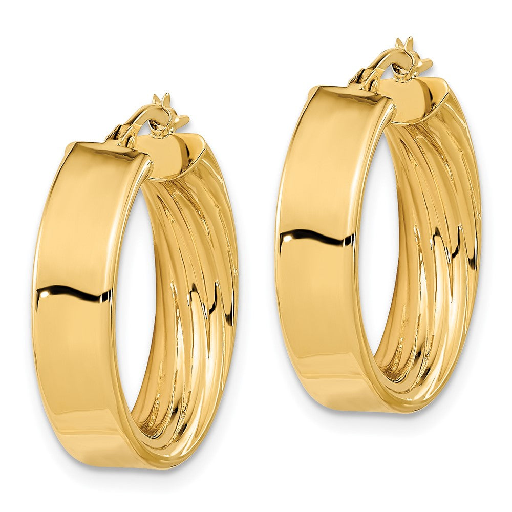 14K Gelbgold Poliert und Strukturiert Inside Creolen