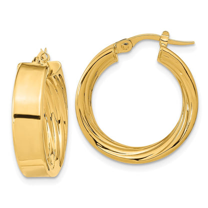 14K Gelbgold Poliert und Strukturiert Inside Creolen