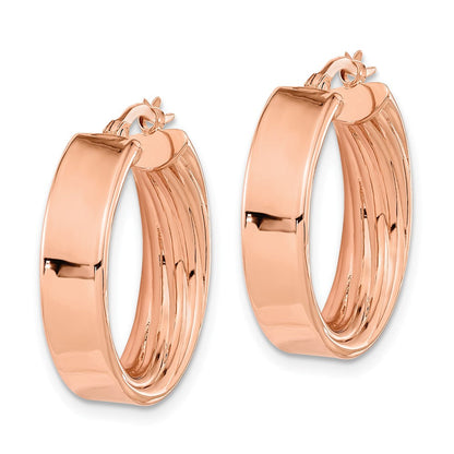 14K Roségold Poliert und Strukturiert Inside Creolen