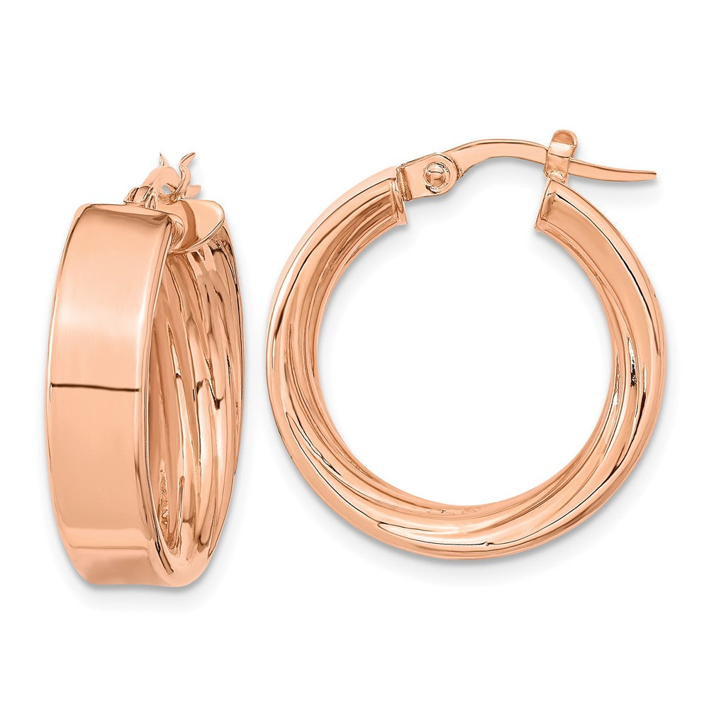 14K Roségold Poliert und Strukturiert Inside Creolen
