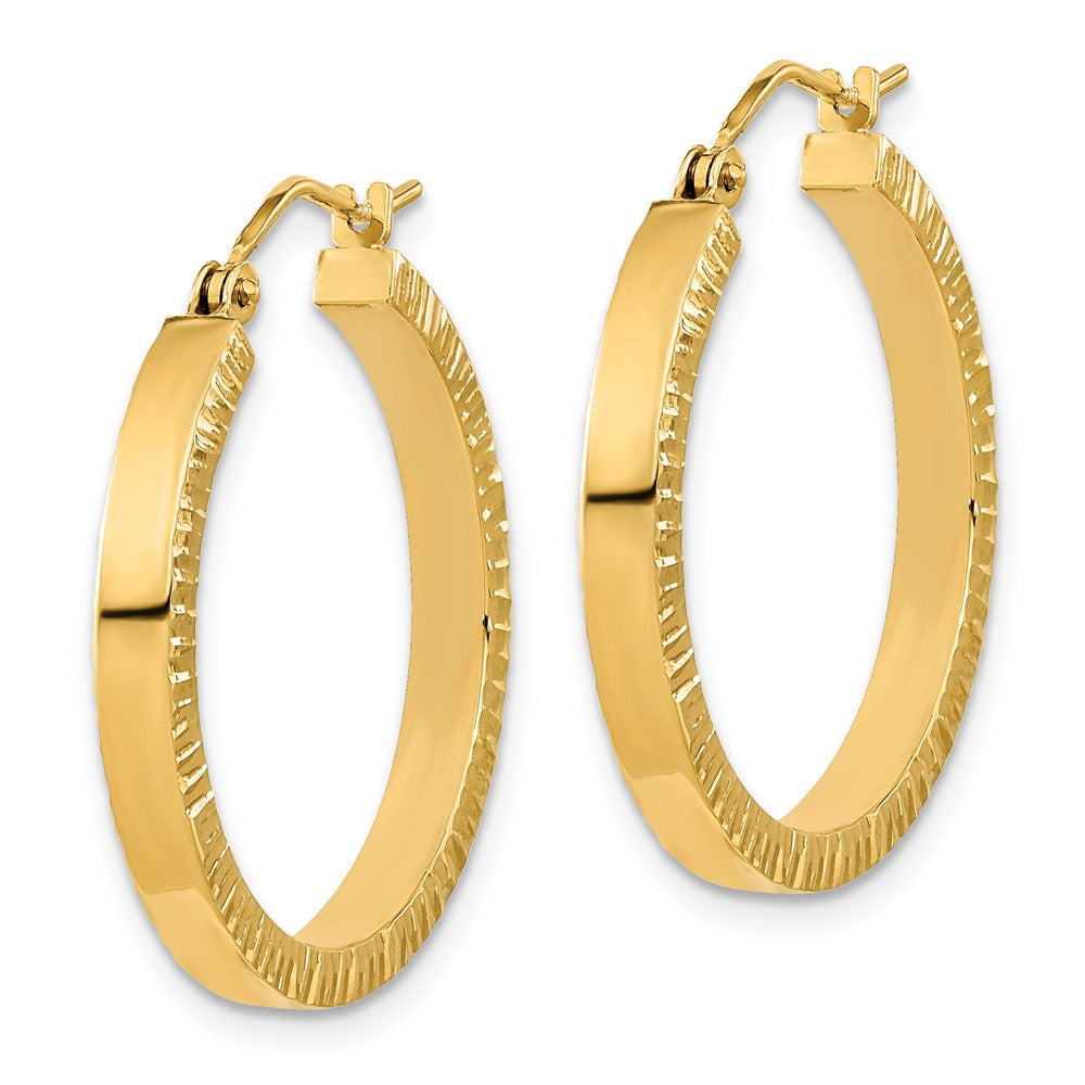 14K Gelbgold Poliert und Strukturiert Sides Creolen