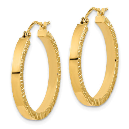 14K Gelbgold Poliert und Strukturiert Sides Creolen