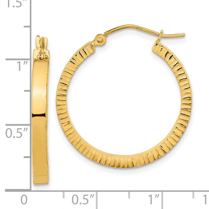 14K Gelbgold Poliert und Strukturiert Sides Creolen