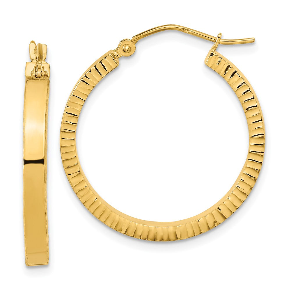 14K Gelbgold Poliert und Strukturiert Sides Creolen