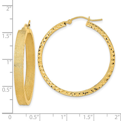 14K Gelbgold Satiniert und Diamantiert Creolen