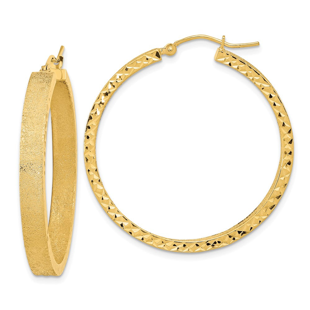 14K Gelbgold Satiniert und Diamantiert Creolen