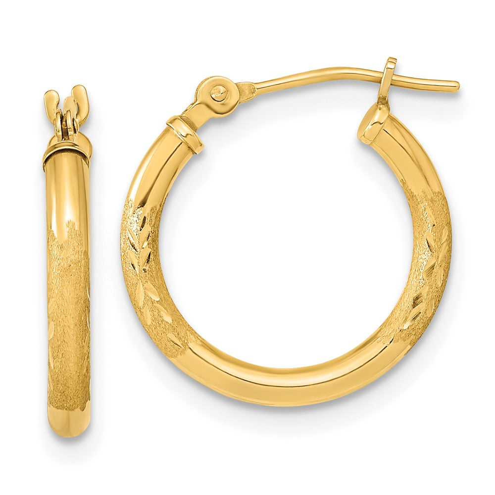 14K Gelbgold Poliert und Satiniert Diamantiert Creolen