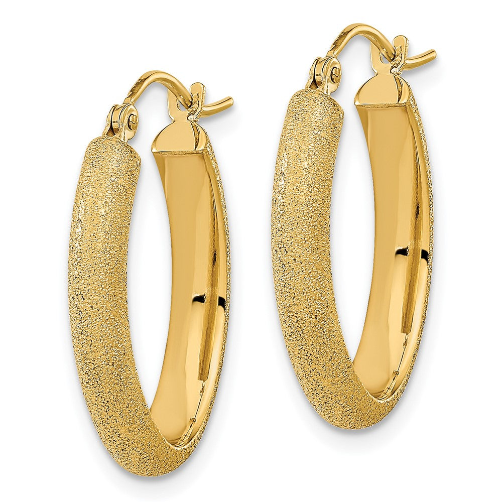 14K Gelbgold Poliert Strukturiert Satiniert Oval Creolen