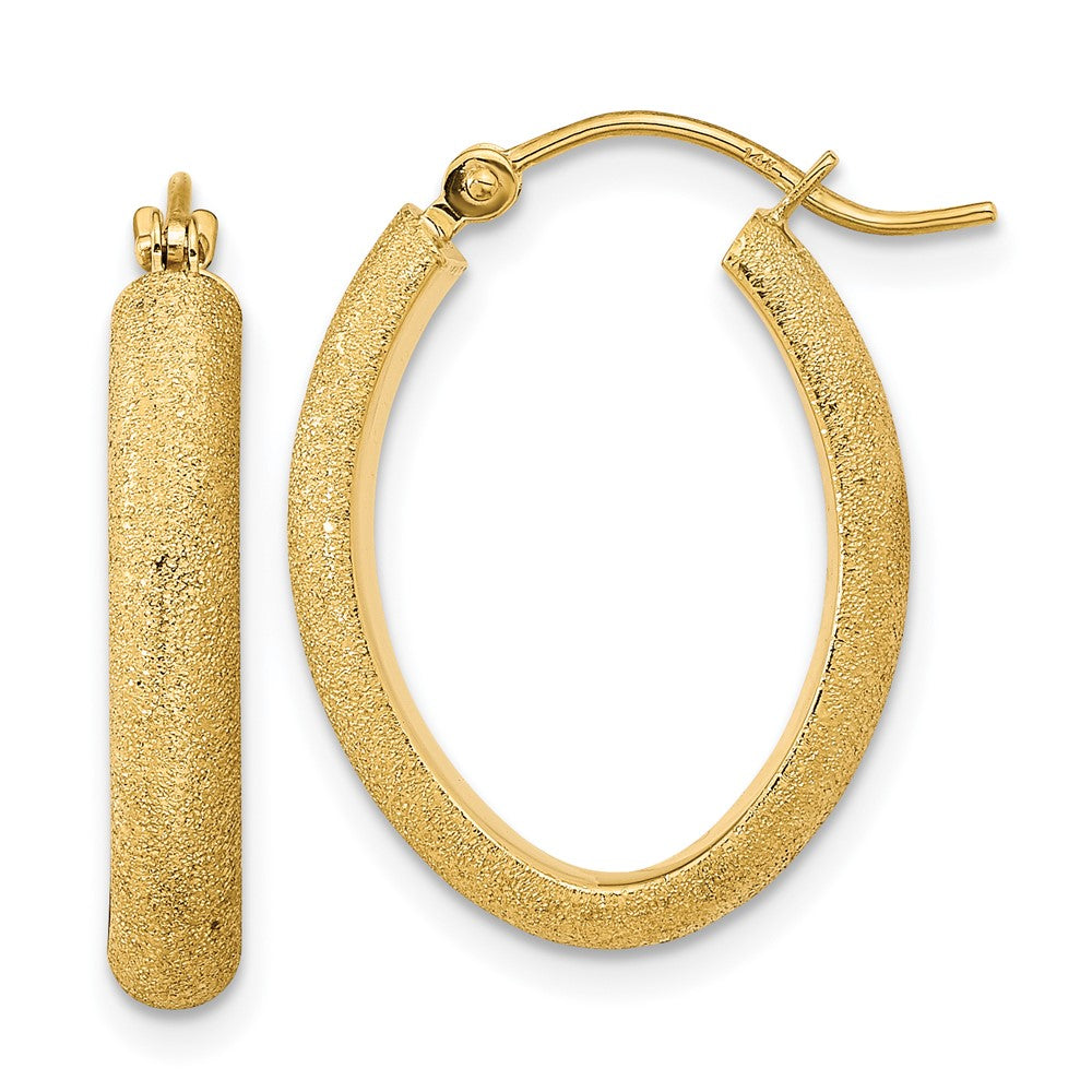 14K Gelbgold Poliert Strukturiert Satiniert Oval Creolen