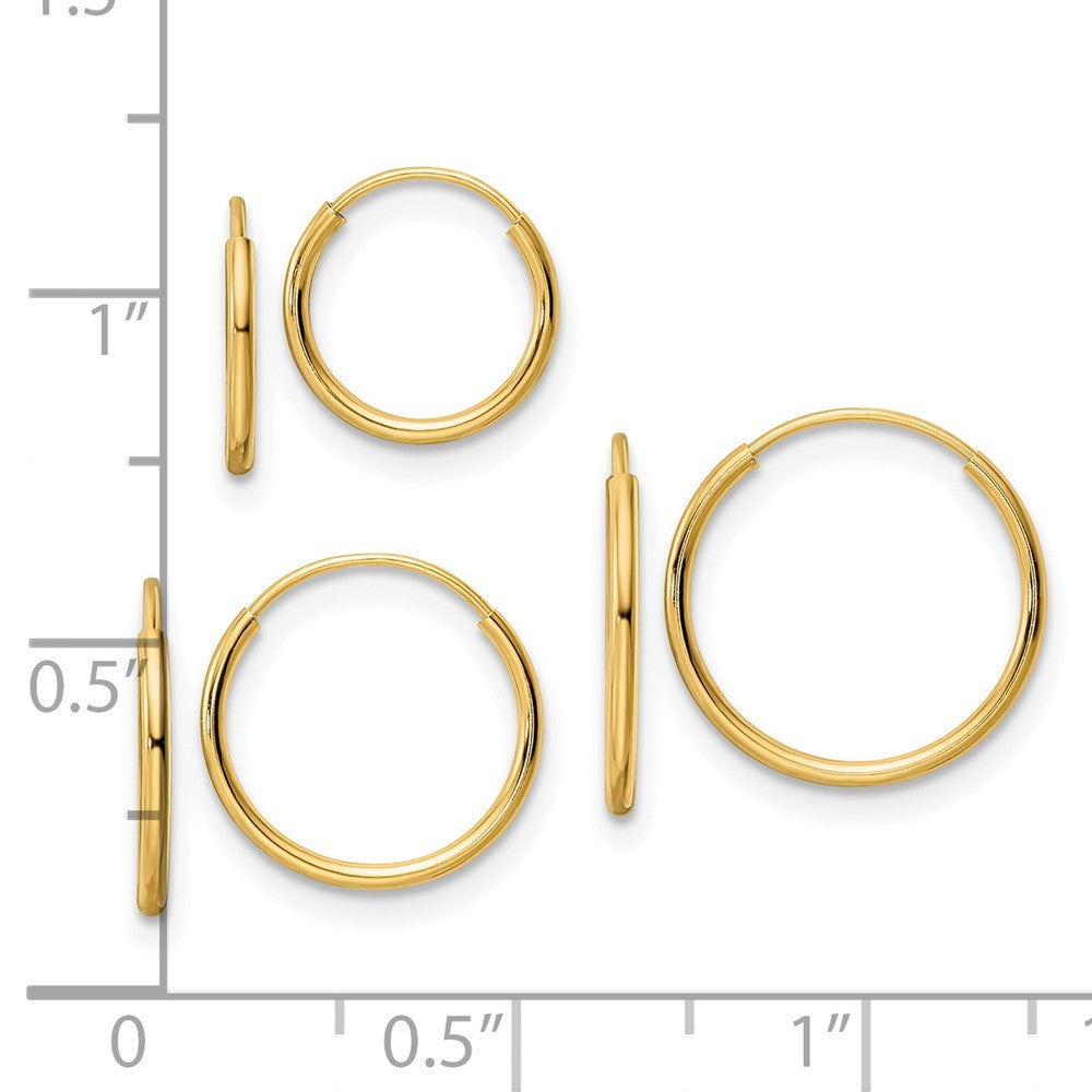 14K Gelbgold Poliert Endlos Creole 3 Stück Set