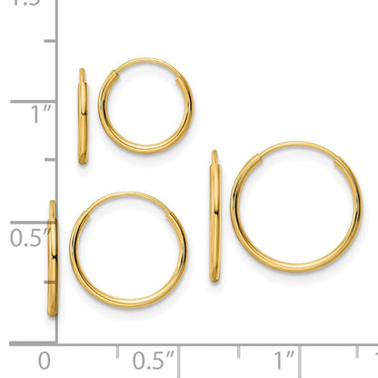 14K Gelbgold Poliert Endlos Creole 3 Stück Set